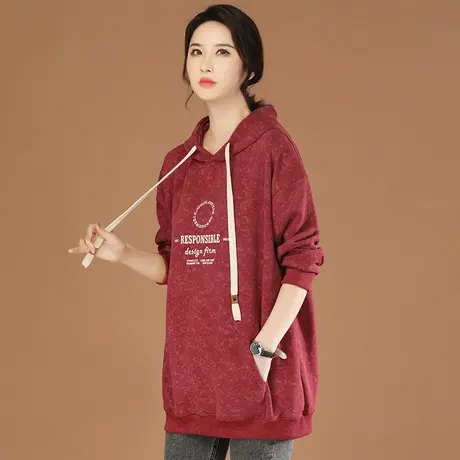 韩潮袭人2023秋季新款美式中长款雪花刺绣宽松长袖休闲套头卫衣女图片