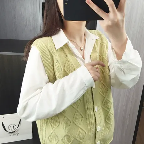 针织衫马甲女毛衣背心春秋坎肩麻花马夹2023新款宽松外穿无袖外搭商品大图