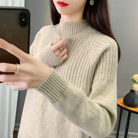 半高领毛衣女套头2023秋冬新款洋气保暖长袖内搭加厚针织打底衫女图片