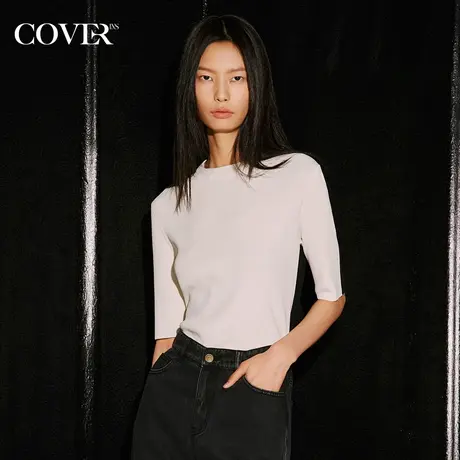 COVER秋季前后撞色中袖冰丝针织衫商品大图
