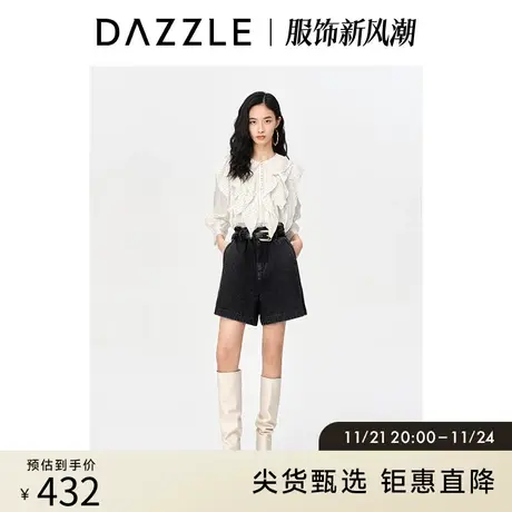 DAZZLE地素奥莱 春季高腰复古黑色做旧牛仔短裤女商品大图