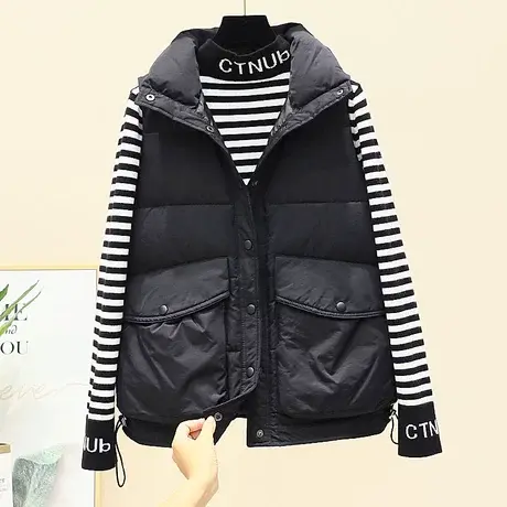 棉袄马甲女士短款春秋冬装加厚韩版羽绒棉服抽绳坎肩背心马夹外套商品大图