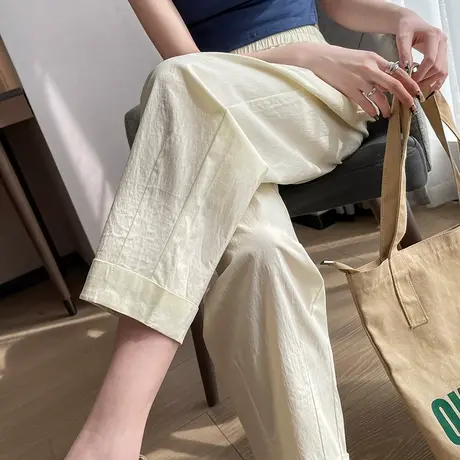 松紧腰九分直筒休闲裤女夏季薄款高腰显瘦速干萝卜裤灯笼哈伦裤子商品大图