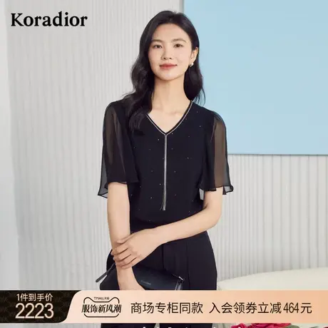珂莱蒂尔商场同款冰丝针织衫女小众短袖气质优雅2023年夏季新款商品大图