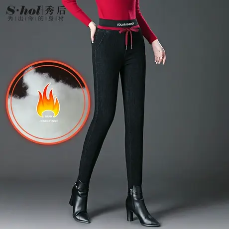 棉裤女冬外穿加厚加绒高腰显瘦弹力小脚铅笔裤踩脚夹棉保暖牛仔裤图片