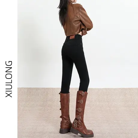 黑色高腰小脚牛仔裤女秋冬季2023年新款女士显瘦弹力紧身铅笔裤子商品大图