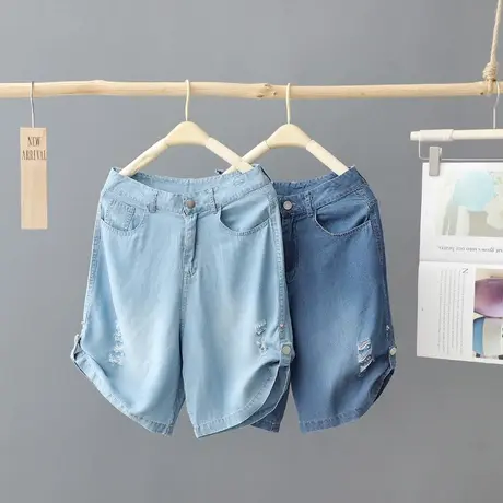 垂感薄款轻薄牛仔短裤女夏新款小众松紧高腰宽松显瘦阔腿直筒热裤图片
