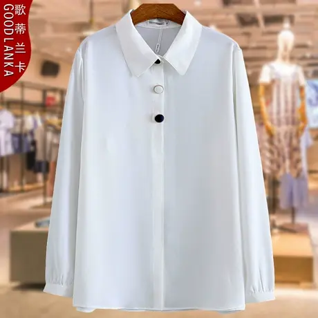 加肥加大码中年妈妈春装纯棉衬衣宽松显瘦洋气百搭女士长袖白衬衫图片