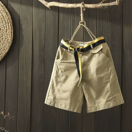 枫谜2020年夏季新款文艺简约纯棉西装短裤女韩版休闲百搭直筒裤图片