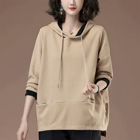 连帽卫衣女春秋新款加肥加大码女装宽松中年妈妈休闲减龄套头上衣商品大图