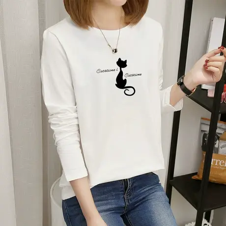早春t恤女长袖新款宽松上衣服纯棉2022年时尚百搭大码女装打底衫图片