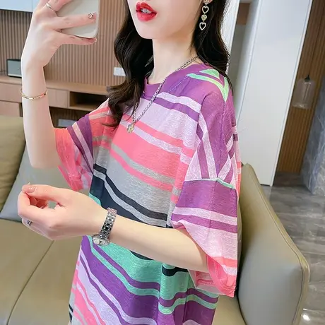 冰丝透气薄款小个子短袖t恤女夏季韩版宽松大码运动休闲健身上衣图片