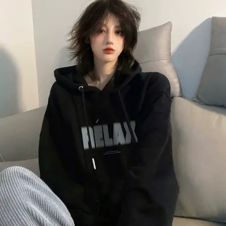 连帽卫衣女oversize大码显瘦秋冬加绒ins韩系潮牌高街风加厚外套商品大图
