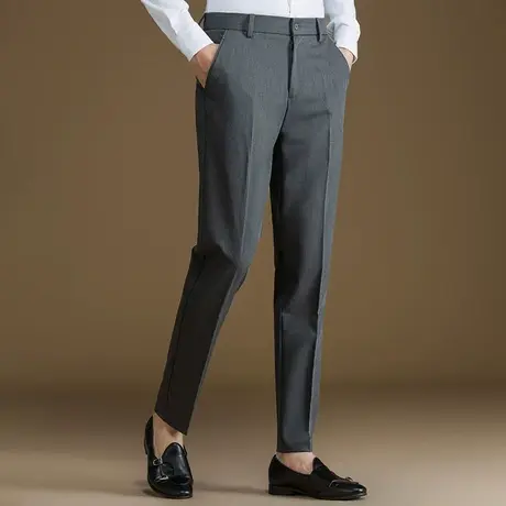 POWO西裤男士修身商务正装松紧腰休闲裤刺绣微弹小脚西装裤秋冬季商品大图