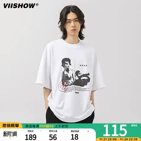 VIISHOW美式hiphop嘻哈字母印花重磅纯棉短袖T恤男夏季潮牌上衣商品大图