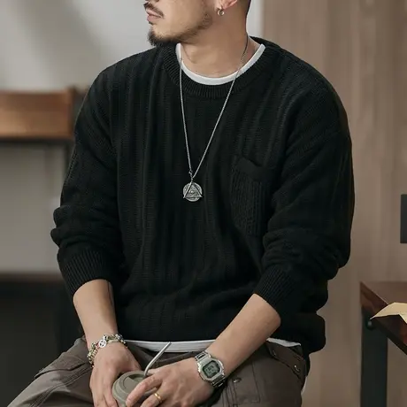 毛衣男款复古长袖冬季7针面料百搭圆领毛衣柔软透气毛衣百搭男款商品大图