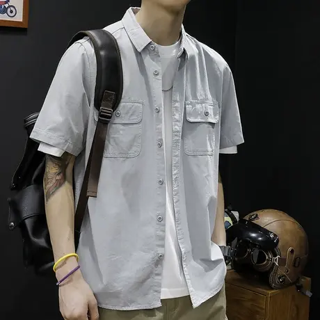 短袖衬衫男士夏季薄款高级感潮牌多口袋工装休闲外套2024新款半袖商品大图