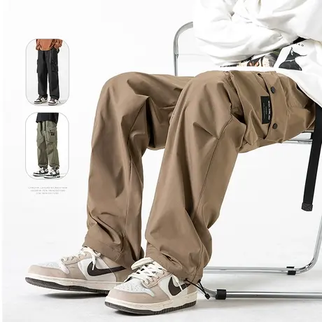 男生抽绳束脚多口袋美式高街工装春秋款宽松阔腿休闲裤子春季男装商品大图