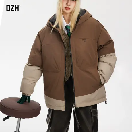 男士咖色拼接外套男冬棉服男款棉袄冬季加厚保暖美式棉衣新款棉袄图片