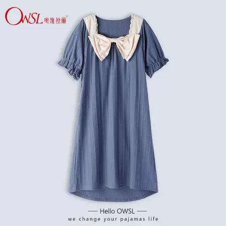 睡裙女夏季薄款家居服睡衣裙公主风短袖可外穿带胸垫商品大图