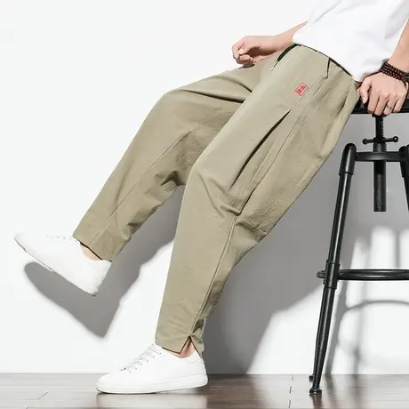 秋季中国风男休闲裤复古哈伦裤宽松加肥加大码脚口开叉阔腿长裤潮图片