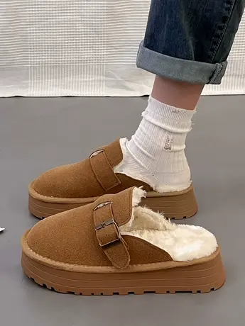 毛毛拖鞋女外穿2023年新款秋冬厚底包头半拖鞋棉鞋女加绒雪地靴子商品大图