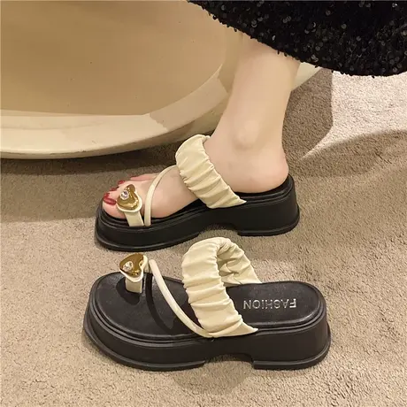 厚底夹趾网红凉拖女外穿2024新款夏季法式晚风罗马沙滩拖鞋高级感商品大图