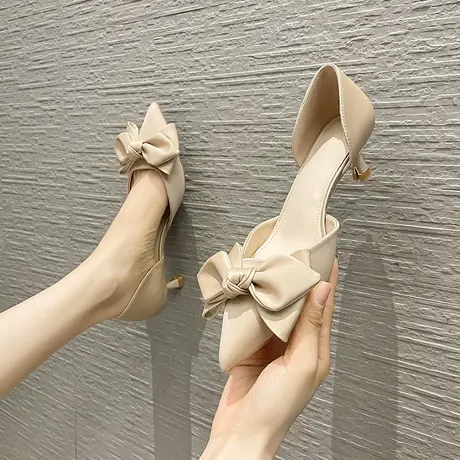 2024春季新款设计感小众蝴蝶结高跟鞋女细跟性感气质少女尖头单鞋图片