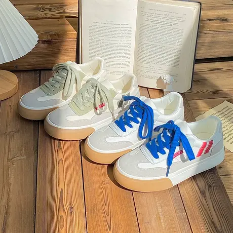 2023春秋新款小众原创设计感板鞋港风复古拼色飞机头休闲帆布鞋女商品大图