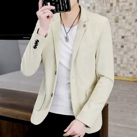 春秋季新款休闲西服男士单西上衣痞帅气高端灯芯绒外套修身西装潮商品大图