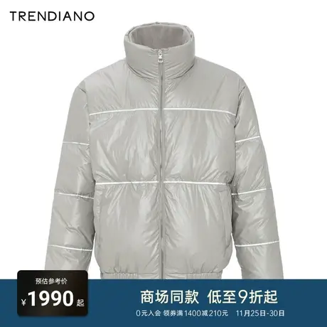 TRENDIANO2023年复古起皱时尚双层立领PU革羽绒服宽松外套男潮图片