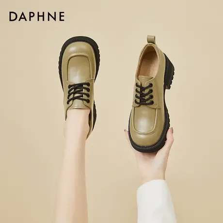 达芙妮厚底鞋女2022爆款松糕增高鞋方头绿色英伦风单鞋甜酷小皮鞋商品大图