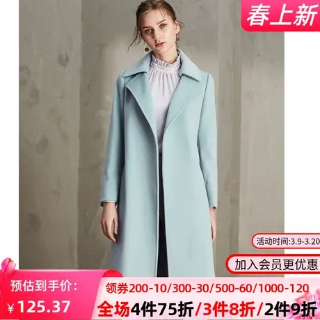 秋水伊人2019秋冬装新品女宽松中长款抽绳腰带长袖羊毛呢大衣I447图片