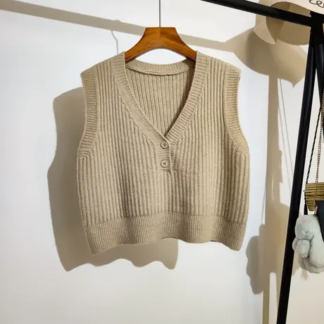短款针织背心马甲女秋冬新款宽松v领叠穿设计感小众毛衣坎肩外穿商品大图