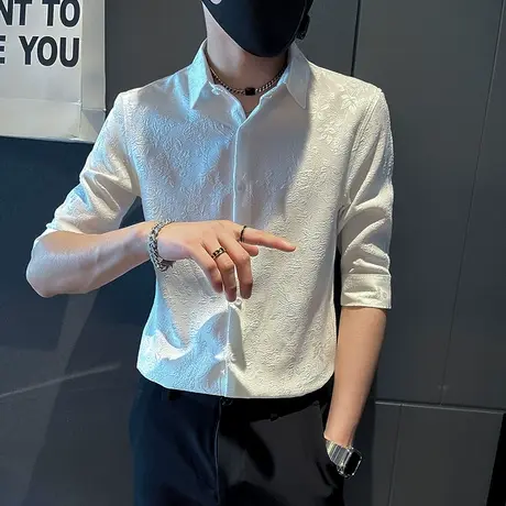 夏季男短袖衬衫修身花色潮牌中袖五分袖潮流时尚休闲帅气个性衬衣商品大图