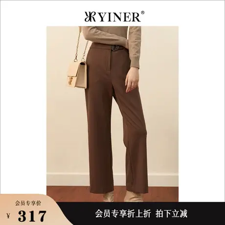 YINER音儿女装冬季纯色高腰阔腿裤休闲裤弹力长裤商品大图