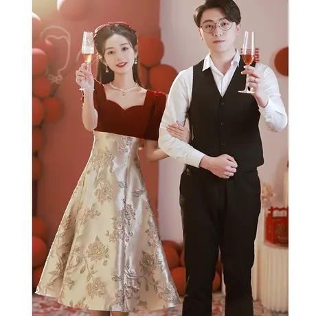 高端敬酒服2023新款新娘高级感订婚礼服女夏季红色连衣裙中长款商品大图