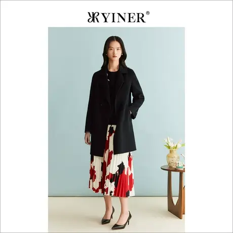 【100山羊绒】YINER音儿女装冬季双面毛呢大衣质感外套图片