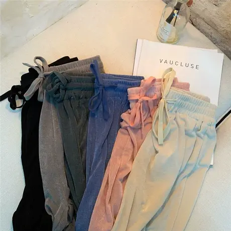 冰丝阔腿长裤女高腰垂坠感显瘦宽松百搭直筒薄款拖地休闲抖抖裤子商品大图