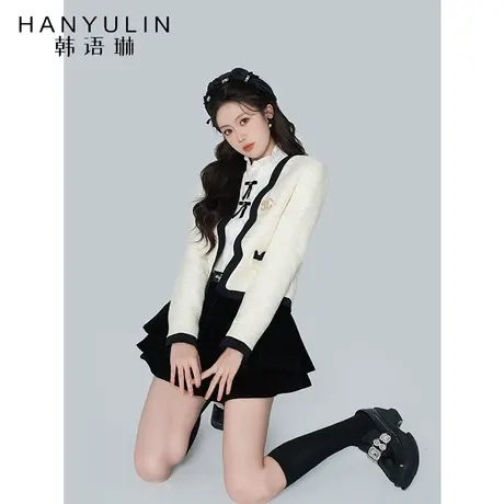 韩语琳小香风外套女春秋新款气质名媛高级感上衣修身显瘦短款开衫商品大图