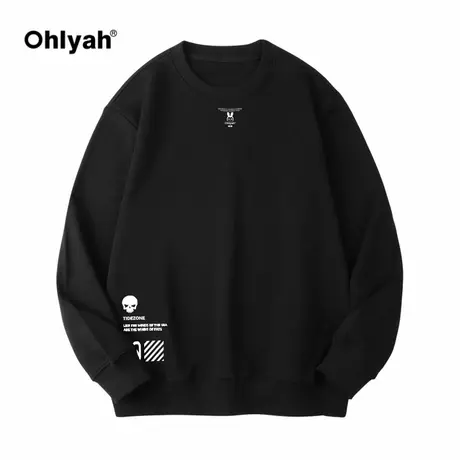 Ohlyah国潮牌春秋季宽松美式复古针织重磅圆领大码卫衣男情侣外套商品大图