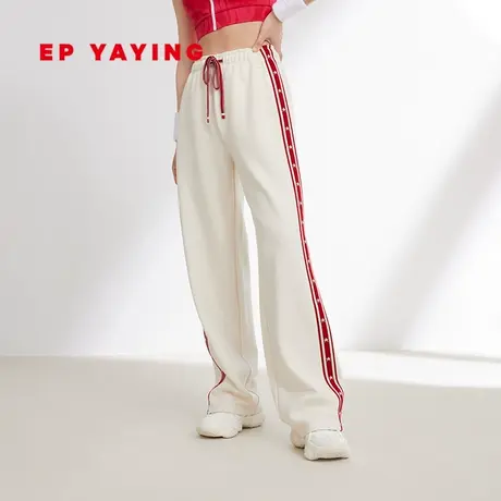 EP YAYING雅莹女装 羊毛空气层抽绳休闲直筒裤 2024春装新品6419A图片