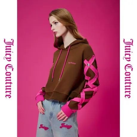 Juicy Couture橘滋秋女女装年新款甜酷重工刺绣撞色连帽卫衣图片