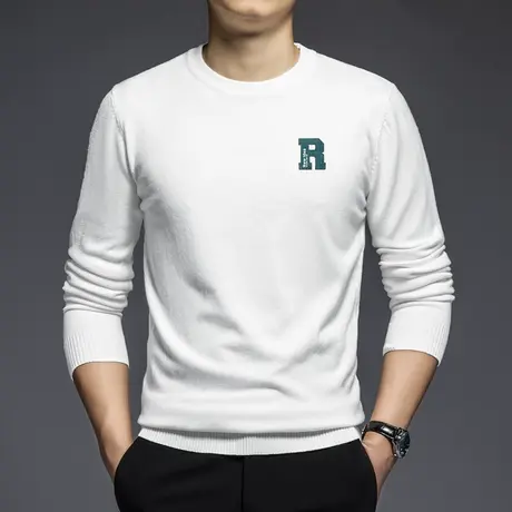 男士毛衣圆领针织衫秋冬季保暖内搭白色打底衫毛线衣毛衫韩版潮流图片