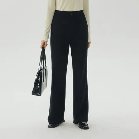 omont蛋挞家 黑色高腰喇叭裤女秋季新款垂感修身显瘦休闲长裤子商品大图