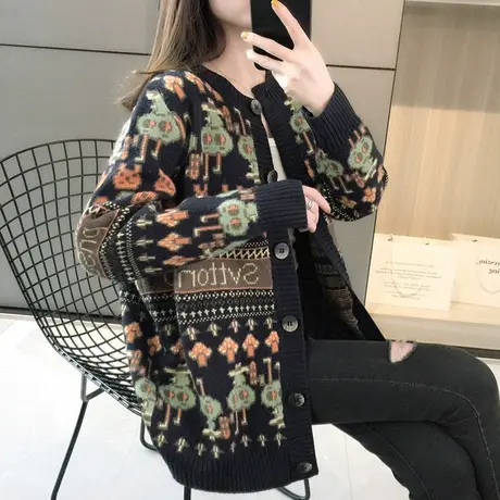 秋装新款爆款毛衣外套女士春秋针织开衫宽松秋冬软糯卡通外搭洋气图片