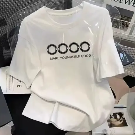 白色短袖t恤女2023年夏季新款设计感小众半袖体恤港味chic上衣潮商品大图