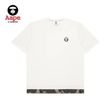 Aape旗舰店男装春夏猿颜章纯色印花拼接迷彩圆领短袖T恤0864XXI图片