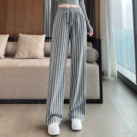 条纹裤子女小众设计感2023新款春夏薄款高腰直筒裤宽松休闲阔腿裤图片