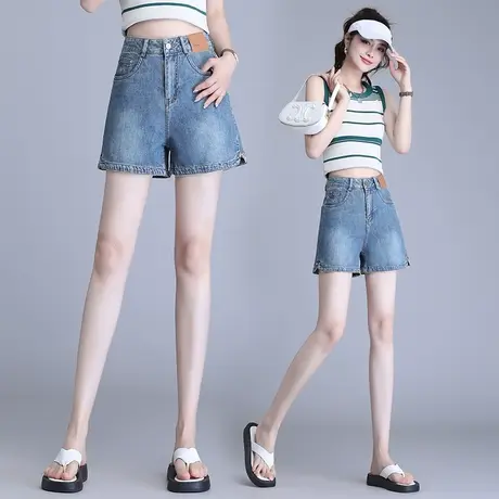 高腰牛仔短裤女2023夏季新款时尚开叉热裤韩版休闲大码A字阔腿裤图片